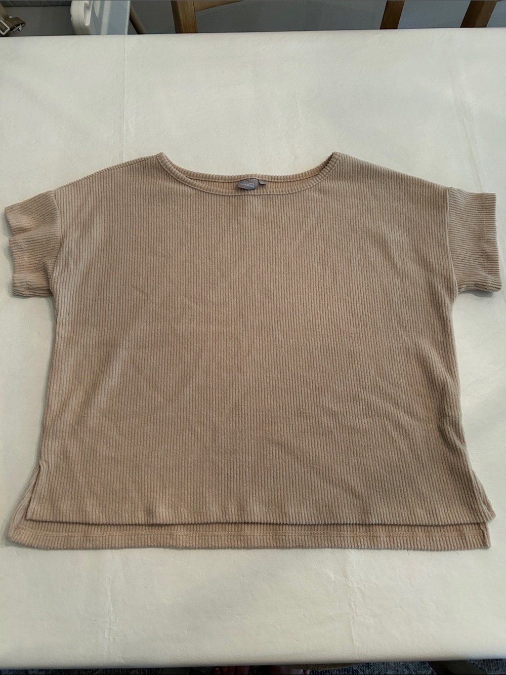 Versona Neutral Beige Ribbed Short Sleeve Kids Tee